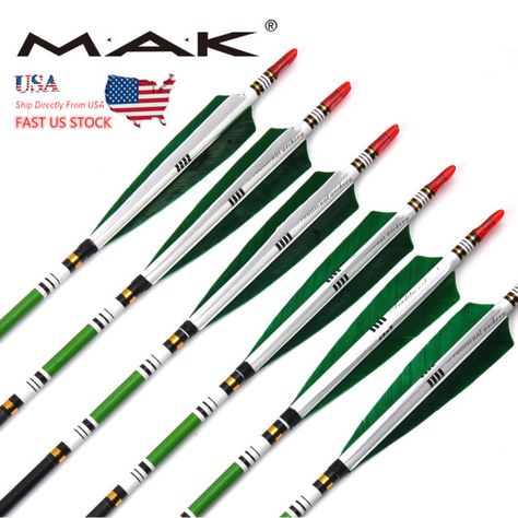 USA Recurve Bow Arrows Mixed Carbon Shaft Spine 500 Green White True Feathers X6 Recurve Bow Hunting, Green Stickers, Crossbow Bolts, Crossbow Arrows, Hunting Arrows, Recurve Bows, Wood Arrow, Carbon Arrows, Archery Accessories