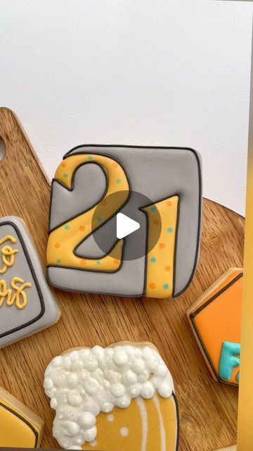 Victoria Jones | Decorated Sugar Cookies | Keller, TX on Instagram: "A fun wet on wet decorated cookie for a 21st birthday celebrate!  Happy birthday to you 🎉 

Design inspo from @emily_retamozo 

➡️Food color @thesugarart - code LPC10 saves 10%!
➡️Cutter @killerzebras  code LPC saves 10%!

#21stbirthday #birthdaycookies #decoratedcookies #cookiedecorating #wetonwetcookies #royalicingcookies #edibleart #cookiedecoratingvideo #cookiedesign #dfwcookies #

SEO- decorated sugar cookies, how to decorate cookies with royal icing, decorate cookies like a pro, how to decorate cookies for beginners" 21st Birthday Decorated Cookies, Cookies For Beginners, Decorate Cookies With Royal Icing, Birthday Cookies Decorated, Cookies With Royal Icing, Decorate Cookies, Decorated Sugar Cookies, Cookie Ideas, Birthday Cookies