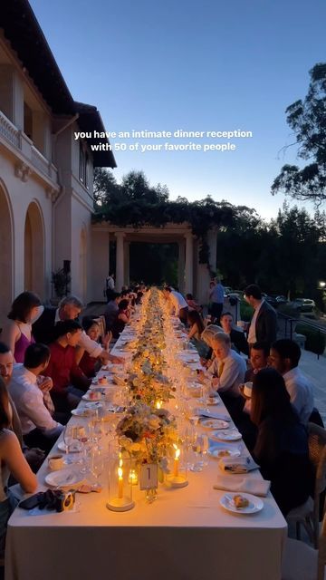 Family Style Dinner Table, Wedding Family Style Dinner, Family Style Weddings, San Diego Luxury, Wedding Reception Dinner, Intimate Wedding Reception, Family Style Dinner, Lights Wedding Decor, Tiny Wedding