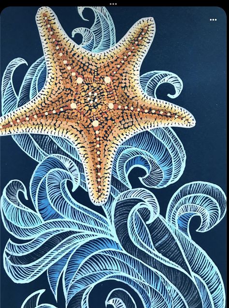 Orange Starfish, Starfish Art, Painting Orange, Sea Life Art, Acrylic Gouache, Dot Art Painting, Sea Art, Chalkboard Art, Chalk Art