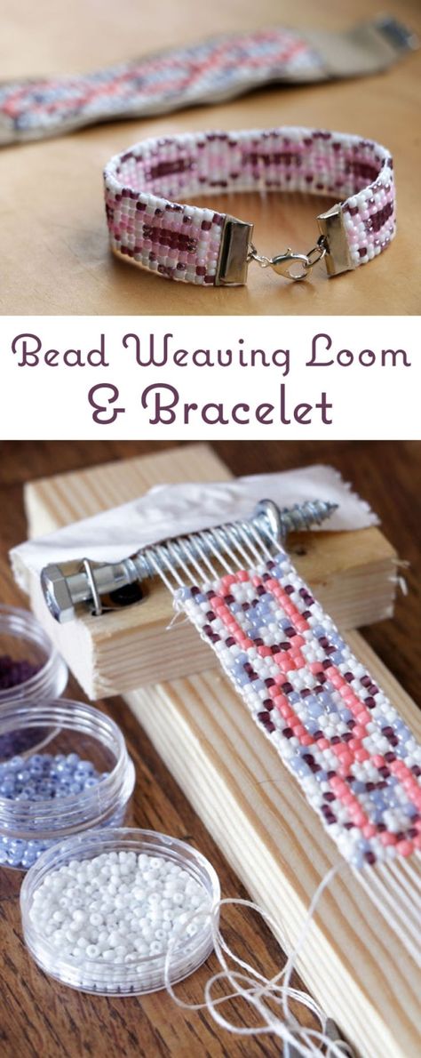 How to make a really simple bead weaving loom out of household scraps and wood pieces. Then learn the process of making a super unique beaded bracelet by bleu. Diy Necklace Easy, Unique Beaded Bracelet, Jewerly Bracelets, Diy Collier, Weaving Loom, Beauty Storage, Beauty Diy, Bead Loom Bracelets, Loom Bands