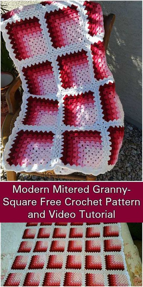 Modern Mitered Granny Square – Free Pattern and Video Tutorial | Your Crochet Crochet Illusion Blanket, Crochet Blanket Tutorial Video, Free Crochet Granny Square Blanket Patterns, Crochet Granny Square Variations, Granny Blanket Crochet Pattern, Crochet Square Blanket Pattern Free, Granny Square Afghan Crochet Patterns, Crochet Granny Square Blanket Pattern Free, Crochet Patterns Blanket Granny Square