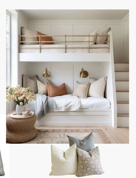 Bunk Beds For Guest Room, Modern Farmhouse Twin Bedroom, Guest Bunk Room, Bunk Bed Built In, Builtin Bunkbeds, Modern Farmhouse Girls Bedroom, Guest Room With Bunk Beds, Teen Bunk Bed Ideas, Bunk Rooms For Adults