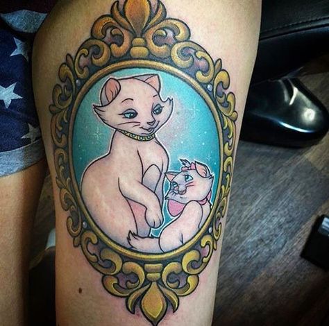 Duchess and marie frame tattoo Marie And Duchess Tattoo, Aristocats Tattoo, Marie Tattoo, Matching Disney Tattoos, Mommy Daughter Tattoos, Egyptian Cat Tattoos, Tiger Face Tattoo, Frame Tattoo, Cheshire Cat Tattoo