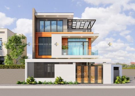 Wonderful three-storey house with four bedrooms - Cool House Concepts Three Storey House Design Modern, Three Storey House Design, Modern English House, Three Storey House, Province House, Bali Interior, 3 Storey House, Double Story House, 3 Storey House Design