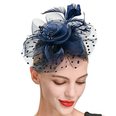 Description: Using feathers as embellish ornaments can make you more elegant and noble. Headwear is combined with mesh and flower, which makes you more mysterious and exudes your charm. You can wear this headwear to take part in wedding or party, and you will get a stunning and elegant outlook. This sassy fascinator gives a nod to vintage style with net yarn and flighty feathers. With its classic mesh material and elegant look, it will be your go-to fascinator for the season. The diameter of the headwear is 14cm. Beautiful, timeless, classy and elegant black vintage inspired feather Fascinator hat is suitable for as a wedding Fascinator, tea party hat, cocktail hat or any special occasion. Item Name: Fascinator Hat Material: Mesh Style: Elegant Gender: Women Features: Beads Decor, Flower S Navy Blue Fascinator, Beads Decor, White Fascinator, Blue Fascinator, Feather Hair Clips, Feather Decor, Party Headband, Tea Party Hats, Fascinator Headband