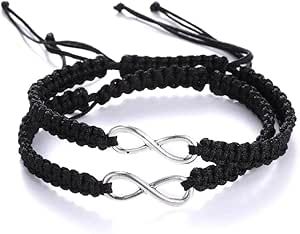 RINHOO 2PC/Set Stainless Steel 8 Infinity Couple Bracelet Braided Leather Rope Bangle Wrist Adjustable Chain Fit 7-9 Inch for Lover Friendship Matching Couples Things, Couple Bracelets Relationships, Relationship Jewelry, Star Bracelets, His And Hers Jewelry, Relationship Bracelets, Couples Jewelry, Jewelry For Him, Prom 2022