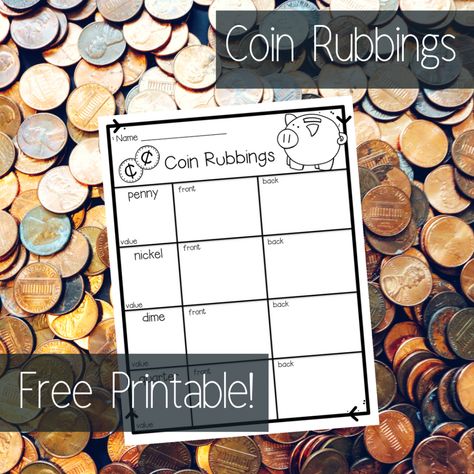 Introduce coins to your kindergarten and first grade students with Coin Rubbings! Your students will LOVE this activity and will get a chance to look closely at each coin. Grab this free printable! Money Activities For Kindergarten, Coin Activities For Kindergarten, Money For Kindergarten, Money First Grade, Coin Identification Activities, Coin Lessons For Kindergarten, Kindergarten Coin Activities, Coin Rubbing, Kindergarten Money Activities