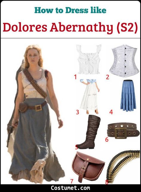 Dolores Abernathy (Westworld) Costume for Cosplay & Halloween 2021 Dolores Westworld Costume, Westworld Costume, Dolores Cosplay, Westworld Man In Black, White Lace Maxi Skirt, Dolores Abernathy, Blue Dress Costume, Westworld Hbo, Western Costumes