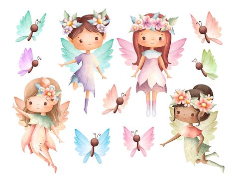 Fairy Garden Birthday Party, Fairy Clipart, Fairy Stickers, Fairy Illustration, Art Mignon, Fairy Girl, Flower Illustration, Watercolor Animals, Watercolor Illustration