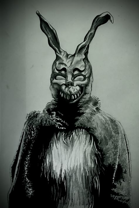 Frank the rabbit from Donnie Darko movie Frank The Rabbit Drawing, Frank Donnie Darko Drawing, Scary Bunny Drawing, Frank Donnie Darko Tattoo, Donnie Darko Drawing, Donnie Darko Bunny, Donnie Darko Art, Donnie Darko Rabbit, Frank Donnie Darko