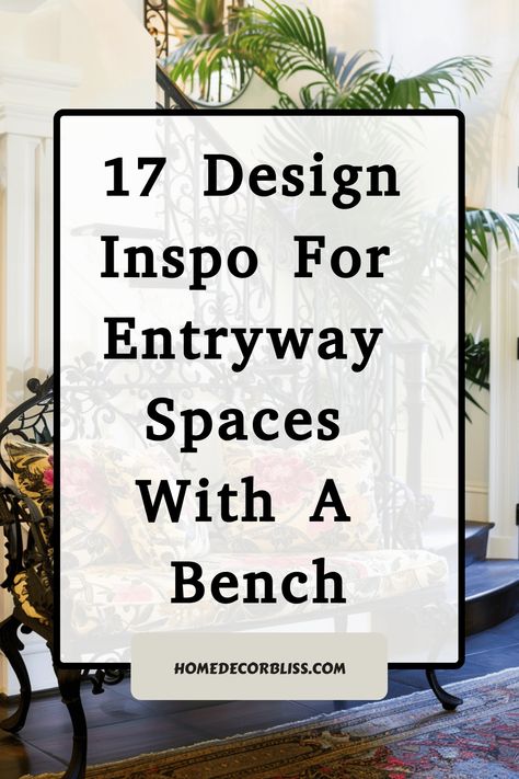 Discover 17 design inspirations for entryway spaces featuring a stylish bench. Transform your entryway into a welcoming and organized space with these creative ideas. Whether you prefer modern, rustic, or minimalist styles, there's something here to suit every taste. Make a statement the moment someone walks through your door by incorporating these design ideas into your own home. From storage solutions to decorative accents, get inspired to revamp your entryway area and make it more functional Ottoman In Entryway, Front Entryway With Bench Ideas, Foyer Ideas Bench, Interior Front Entryway Ideas, Coat Hooks And Mirror Entryway, Small Entryway With Bench Ideas, Entryway Settee Ideas, Bench Decorating Ideas Entryway, Entryway Bench Tree