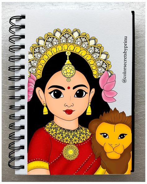 Durga Ji Painting, Cartoon God Drawing, Cute Durga Maa Drawing, Durga Maa Drawing Sketch, Durga Goddess Painting, Durga Goddess Drawing, Easy Durga Maa Drawing, Navratri Drawing Sketch, Durga Maa Paintings Easy