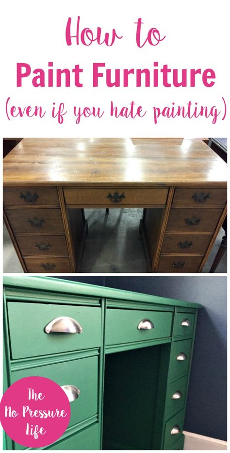 Desk Makeover Diy, How To Paint Furniture, Tips For Painting, Furniture Painting Tips, Dresser Painted, Kitchen Ikea, Green Desk, Desk Makeover, Painting Furniture