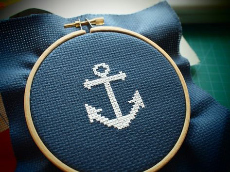 Anchor Cross Stitch | Flickr - Photo Sharing! Anchor Cross Stitch, Anchor Cross, Framed Cross Stitch, Yarn Thread, Crochet Cross, Free Cross Stitch, Embroidery Inspiration, Cross Stitch Kits, Hoop Art