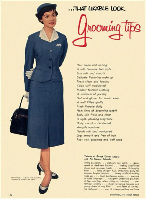 Etiquette And Manners, Grooming Tips, Vintage Airlines, Charm School, Norma Jeane, Flight Attendant, Vintage Modern, Vintage Beauty, Mad Men