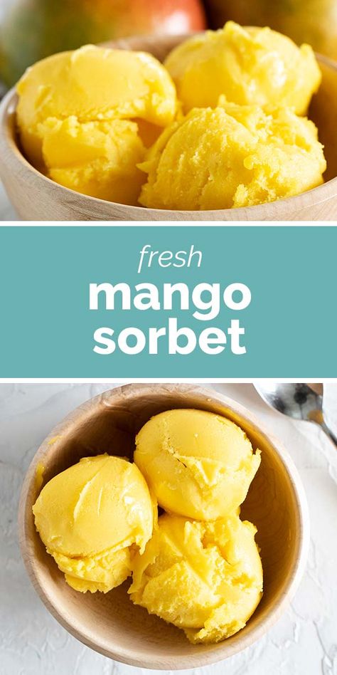 Fresh mangoes and lime juice come together to make a perfectly tropical Mango Sorbet. Mango Sorbet Recipe, Sherbet Recipes, Frozen Treats Recipes, Mango Dessert Recipes, Sorbet Recipe, Strawberry Salsa, Healthy Ice Cream Recipes, Sorbet Ice Cream, Amazing Meals