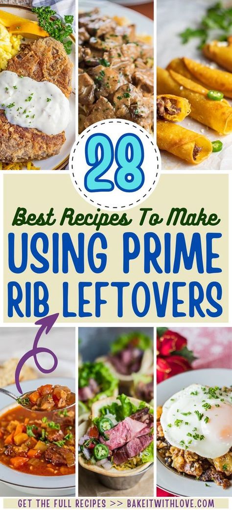 An amazing collection of incredibly tasty Leftover Prime Rib Roast Recipes and ways to use your prime rib leftovers after the holidays. From hearty or creamy prime rib pasta to soups and stews, to tacos, breakfast hash, burritos, and prime rib sandwiches. Follow Angela and BIWL for new prime rib leftover ideas! BakeItWithLove.com #primerib #leftovers #ribroast #leftoverrecipes #chili #burritos #soup #stroganoff #hash #quesadillas #sandwiches Primerib Leftovers, Prime Rib Leftover, Prime Rib Pasta, Chili Burritos, Prime Rib Recipes, Prime Rib Soup, Holiday Prime Rib, Tacos Breakfast, Smoked Prime Rib Roast