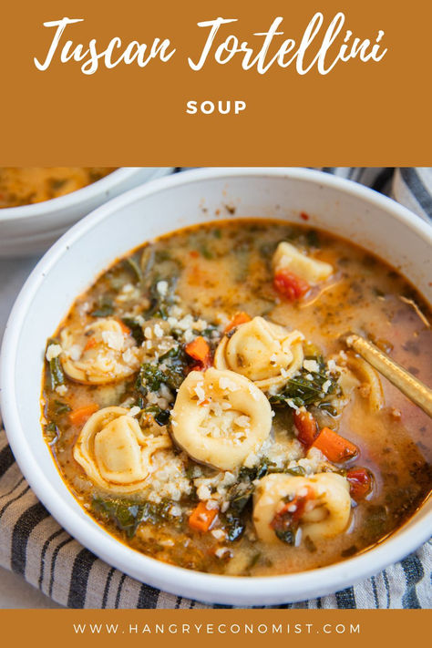 This tuscan tortellini soup is made with easy store-bought tortellini, nourishing bone broth, pesto, sun-dried tomatoes, kale, and fresh parmesan cheese. It's super cozy and perfect for fall and winter. Sun Dried Tomato Tortellini Soup, Pesto Tortellini Soup, Turkey Tortellini Soup, Kid Friendly Soup Recipes, Tuscan Tortellini Soup, Garlic Tortellini, Tuscan Tortellini, Wedge Salad Recipes, Cheese Tortellini Soup