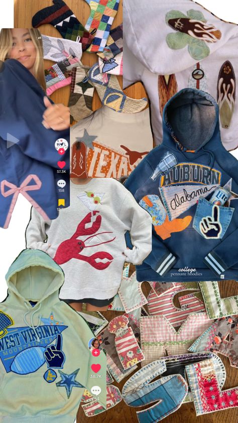 College Pennants, Patchwork Hoodie, Hoodie Diy, College Diy, Patchwork Clothes, Patchwork Sweatshirt, Diy Sweatshirt, College Hoodies, College Sweatshirt