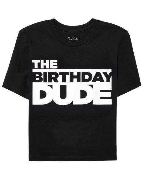 Made of 100% cotton jersey Rib-knit crew neck 'The birthday dude' graphic design at front Tagless label Pre-washed for added softness and to reduce shrinkage Imported. Boys Short Sleeve 'The Birthday Dude' Graphic Tee | The Children's Place Boys Birthday Dude Graphic T-Shirt | Size Small (5/6) | Black | 100% Cotton 4th Birthday Shirt Boys, Bday Shirts, Space Birthday, Boys Graphic Tee, Boys Birthday, Cool Graphic Tees, Round Neck Tees, Boys Long Sleeve, Cricut Ideas