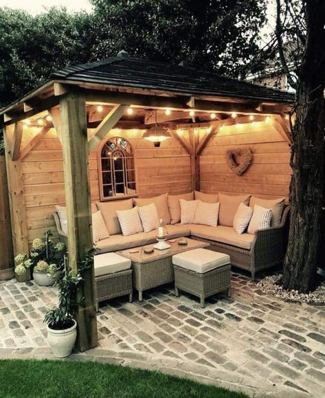 Rustic Backyard, Patio Deck Designs, Wooden Gazebo, Backyard Seating, Backyard Gazebo, Budget Patio, Backyard Pergola, Outdoor Gardens Design, Backyard Fire