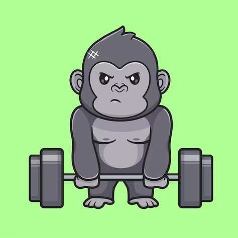 Catalyststuff | Freepik Gym Cartoon, Cute Gorilla, Gorilla Gym, Gym Icon, Gorillas Art, Gym Bar, Gym Art, Vector Icons Illustration, Sport Icon