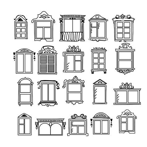 Rural Sketching, Door Doodle, Doors Drawing, Building Windows, Tattoo 2024, House Silhouette, Classic Window, Window Drawing, Doodle Art Designs