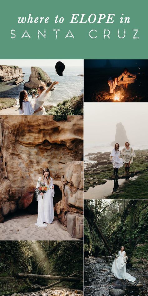 Elopement location ideas for Santa Cruz, California. A collection of stunning outdoor places for adventurous elopements in the forest or by the beach / Santa Cruz Elopement Photography Elopement Sign, Malibu Beach Wedding, Ocean View Hotel, Epic Elopement, Wedding Locations California, Redwood Wedding, Yosemite Wedding, Popular Places, Where To Elope