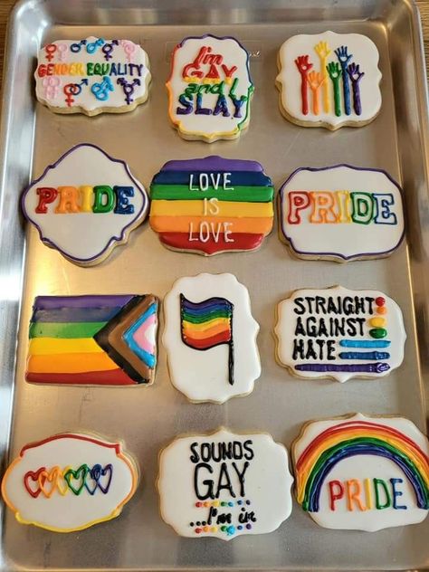 Pride Month Food Ideas, Pride Cookies Decorated, Pride Baking, Pride Desserts, Pride Party Ideas, Pride Cookies, Pride Food, Pride Birthday, Home Cookies