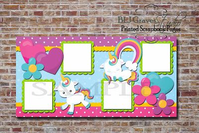 BLJ Graves Studio: Unicorn Scrapbook Pages Unicorn Scrapbook Ideas, Unicorn Scrapbook Layouts, Unicorn Scrapbook, Fair Crafts, Birthday Scrapbook Layouts, Buddha Drawing, Disney Layouts, Ariel Birthday