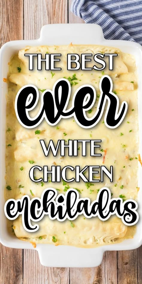 Easy White Chicken Enchiladas, Easy Chicken Enchilada Recipe, Chicken Enchiladas Recipe, White Chicken Enchiladas, Creamy Chicken Enchiladas, Chicken Enchiladas Easy, Enchiladas Recipe, Chicken Enchilada Recipe, Mexican Food Recipes Easy