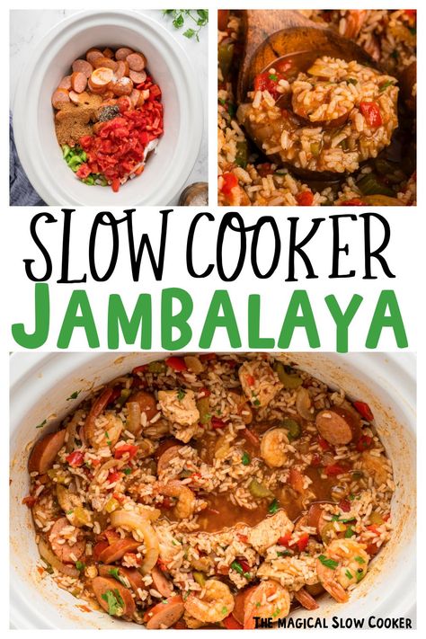 Slow Cooker Jambalaya Crockpot Chicken And Sausage Jambalaya, Jumbalaya Slow Cooker Easy, Chicken Shrimp Sausage Jambalaya, Brajole Slow Cooker, Simple Jambalaya Recipe, Pasta Jambalaya Recipe, Crockpot Jambalaya Recipe, Slow Cooker Jambalaya Recipe, Jambalaya Recipe Crockpot