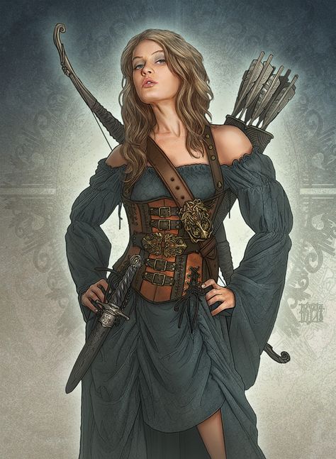 ROM Characters on Behance Fantasy Huntress, Fantasy Ranger, Fantasy Archer, Feminine Warrior, Kerem Beyit, Character Writing, Warrior Women, Heroic Fantasy, An Arrow