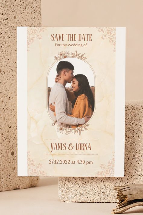 "Free animated Save the Date template in beige and brown hues featuring a couple's photo, minimalist and modern design with elegant floral accents." Save The Date Instagram Story, Aesthetic Save The Date, Free Aesthetic, Floral Save The Dates, Story Template, Wedding Invites, Beige Brown, Canva Template, Save The Date