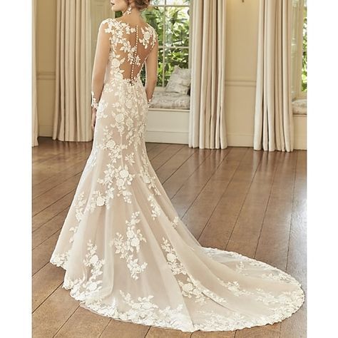 Silhouette:Mermaid / Trumpet; Hemline / Train:Court Train; Closure:Covered Button; Fully Lined:Yes; Built-In Bra:Yes; Wedding Events:Engagement,Church; Embellishment:Embroidery; Fabric:Lace; Sleeve Length:Long Sleeve; Theme:Romantic; Boning:Yes; Style:Formal; Waistline:Natural; Neckline:Illusion Neck; Trends:Illusion Sleeve,See-Through; Front page:Wedding Dresses; Listing Date:12/24/2019; Bust:; Hips:; Hollow to Floor:; Waist:; Jacket Wrap:No Wedding Dresses Mermaid Trumpet, Formal Wedding Dresses, Custom Bridal Dress, Mermaid Trumpet Wedding Dresses, Jeweled Wedding Dress, Wedding Dresses Mermaid, Cheap Wedding Dresses Online, Trumpet Wedding Dress, Dresses Mermaid