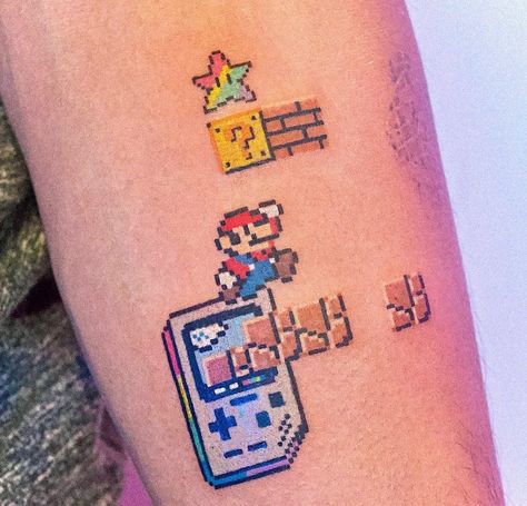 Pixelated Tattoo, Gameboy Tattoo, Tetris Tattoo, Pixel Art Tattoo, Nintendo Tattoos, Mario Tattoos, Bit Tattoo, Super Mario Tattoo, Nintendo Tattoo