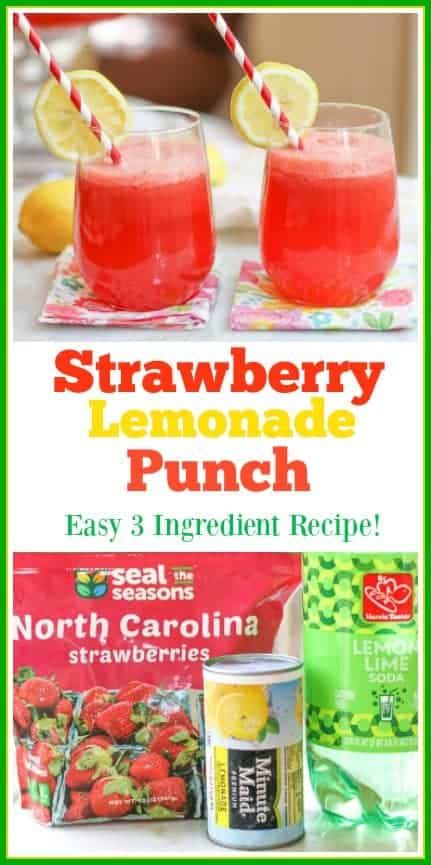 This 3 ingredient strawberry lemonade punch is the perfect non alcoholic punch for bridal showers, baby showers, Christmas parties, weddings, and large group entertaining. Its tangy flavor is sweet and refreshing. Its bright color makes a beautiful presentation. #ad #nonalcoholicpunch #strawberrylemonadepunch Punch For Wedding, Raspberry Lemonade Punch, Strawberry Lemonade Punch, Pineapple Lemonade Punch, Lemonade Punch Recipe, Bridal Shower Punch, Wedding Punch, Shower Punch, Easy Party Drinks