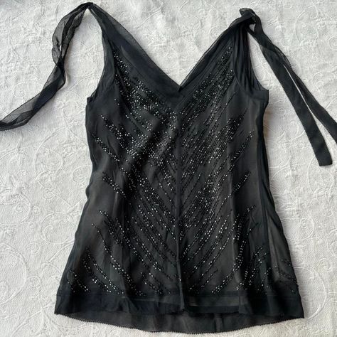 Stunning Vintage Y2k Express 100% Silk Beaded Black Tank Top Nwt Excellent Condition, Still Has Tags. Please See All Photos Above For Measurements Labeled As X-Small But Could Fit A Small As Well Tie Up Straps. Pairs Well With Mini Skirts Or Denim Shifting Closet, Boho Rocker, Dream Wishlist, Ideal Closet, Y2k Tops, Silk Tank Top, Y2k Clothes, Pretty Clothes, Fit Ideas