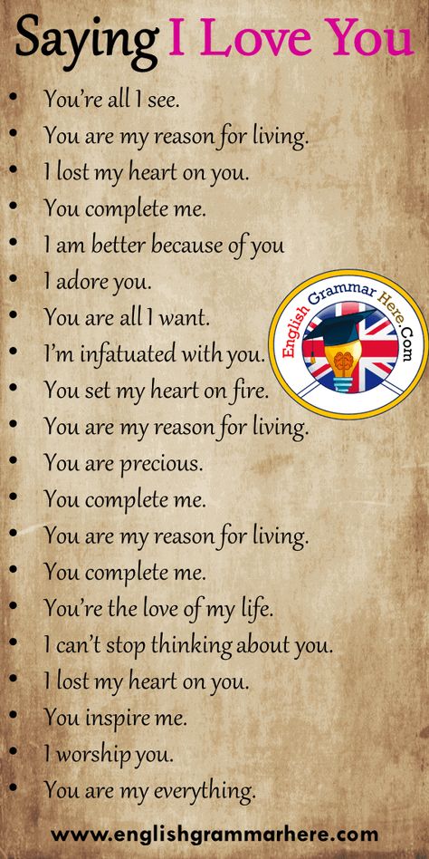 20 Saying I Love You Phrases in English You’re all I see. You are my reason for living. I lost my heart on you. You complete me. I am better because of you I adore you. You are all I want. I’m infatuated with you. You set my heart on fire. You are my reason for living. You are precious. You complete me. You are my reason for living. You complete me. You’re the love of my life. I can’t stop thinking about you. I lost my heart on you. You inspire me. I worship you. You are my everything. Korean Conversation, Materi Bahasa Jepang, Sms Language, English Phrases Idioms, English Learning Spoken, Essay Writing Skills, Interesting English Words, Good Vocabulary Words, Good Vocabulary