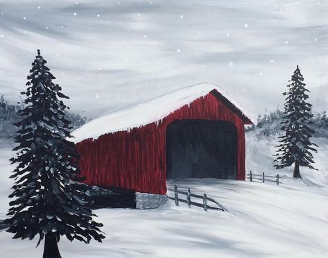 Winter Barn Painting, Clothesline Paintings, Seasonal Paintings, Covered Bridge Painting, Snow Window, Red Barn Painting, Snow Paintings, Canadian Quilts, Winter Scene Paintings