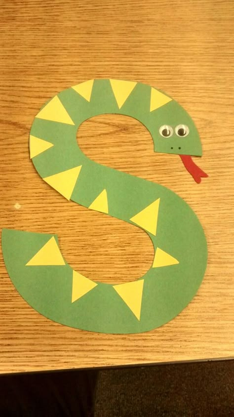 S is for Sammie Snake Snake Art And Craft For Preschool, S For Snake Preschool Craft, S Art For Preschool, S Is For Snake Preschool, Letter S Art Preschool, S For Snake Craft, Letter S Snake Craft, Alphabet Animal Crafts, Snake Arts And Crafts