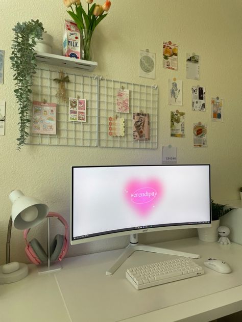 danish pastel desk setup room inspo aesthetic plant wall prints wall grid pc Aesthetic Wall Grid Ideas, Wall Grid Aesthetic, Pastel Desk Setup, Anime Desk Setup, Plant Wall Prints, Aesthetic Pc Setup, Wall Art Corner, Pc Setup Aesthetic, Room Inspo Aesthetic