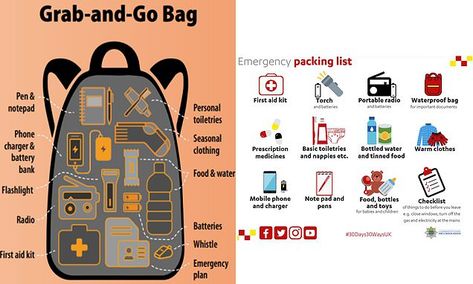 Police forces advise people to carry emergency 'grab bags' Go Bag Checklist, Go Bag Ideas, Emergency House Kit, Car Go Bag, Emergency Grab Bag, Grab And Go Bag Survival, Grab Bag, Emergency Go Bag Checklist, Emergency Bag List