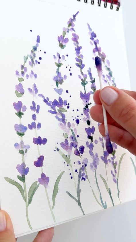 Watercolour Crafts, Paint Lavender, Simple Watercolor Flowers, Lavender Paint, Q Tip Painting, Watercolor Pencil Art, Lavender Crafts, Learn Watercolor Painting, Balloon Painting