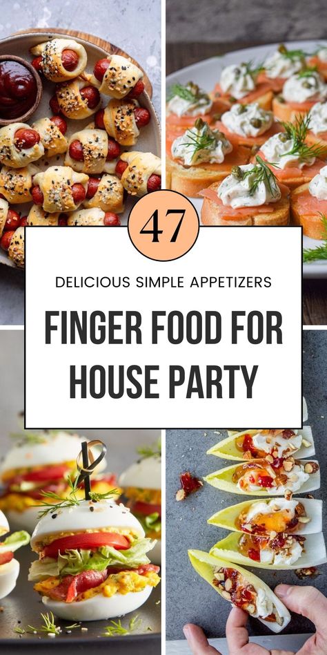 Need easy appetizers? Check out these finger food ideas and party canapes. Save this to your "House Party Food" board! Shareable Party Food, Dinner Party Apps Appetizer Ideas, Appetizer Recipes Brunch, House Warming Appetizer, Drinks And Appetizers Parties, Appetizer Meals Dinners, House Party Appetizers, Simple Canapes Ideas, Family Friendly Appetizers