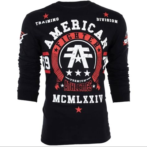 American Fighter Shirts, Mens Long Sleeve Shirt, Styles Clothing, American Fighter, Leather Mask, Shirt Art, T Shirt Art, Welding Machine, Swag Style