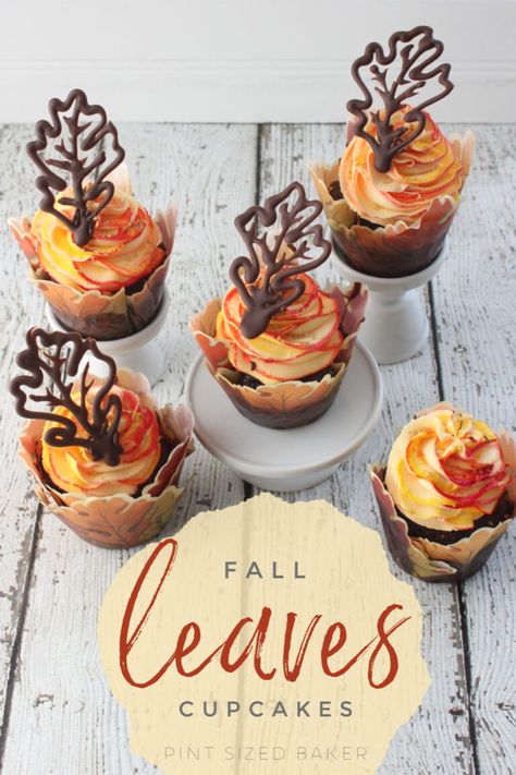 How to Make Fall Leaves Cupcakes +Video Leaves Cupcakes, Chocolate Leaves, Fondant Leaves, Gold Fondant, Cupcake Videos, Easy Frosting, Orange Frosting, Fall Cupcakes, Canned Frosting