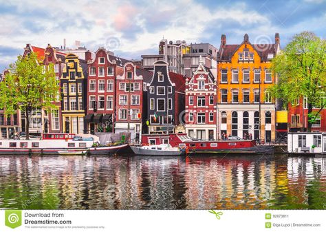 Amsterdam, Netherlands dancing houses over river Amstel - landmark in old european city, spring landscape Amsterdam Itinerary, Dancing House, Amsterdam Houses, Best Vacation Destinations, Amsterdam Canals, Visit Amsterdam, Viborg, Canal House, European City