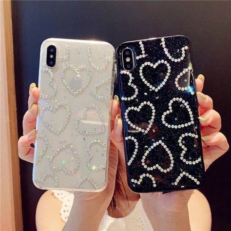 Rhinestone Phone Case, Phone Case Diy Paint, Diy Phone Case Design, Bling Phone Cases, Rhinestone Projects, Heart Rhinestone, Design Phone Case, Diy Iphone Case, Pretty Phone Cases